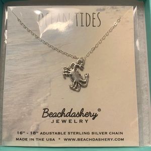Crab pendant with 16-18” adjustable sterling silver chain NIB cancer astrology